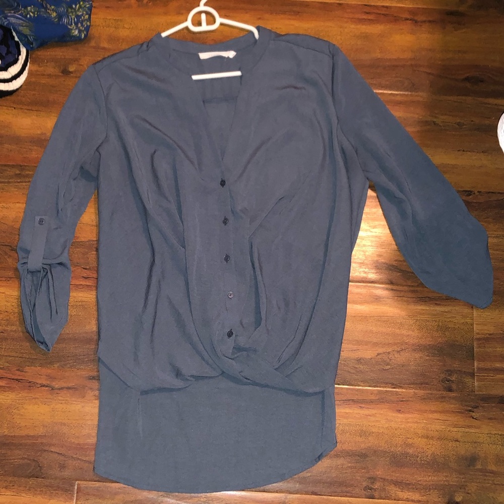 Lush Quarter Sleeve Button Down Top